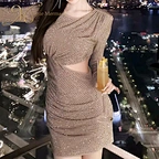 long sleeve rhinestone dress for party